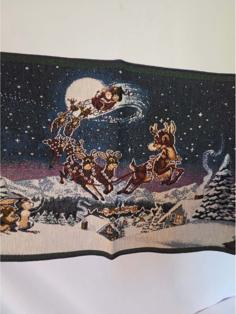 Christmas Santa Sleigh Tapestry Table Runner Winter Cottagecore Lodge Decor